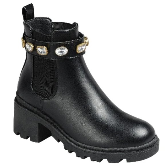 New Black Jewel Collar Chelsea Ankle Boots Booties - Picture 1 of 1